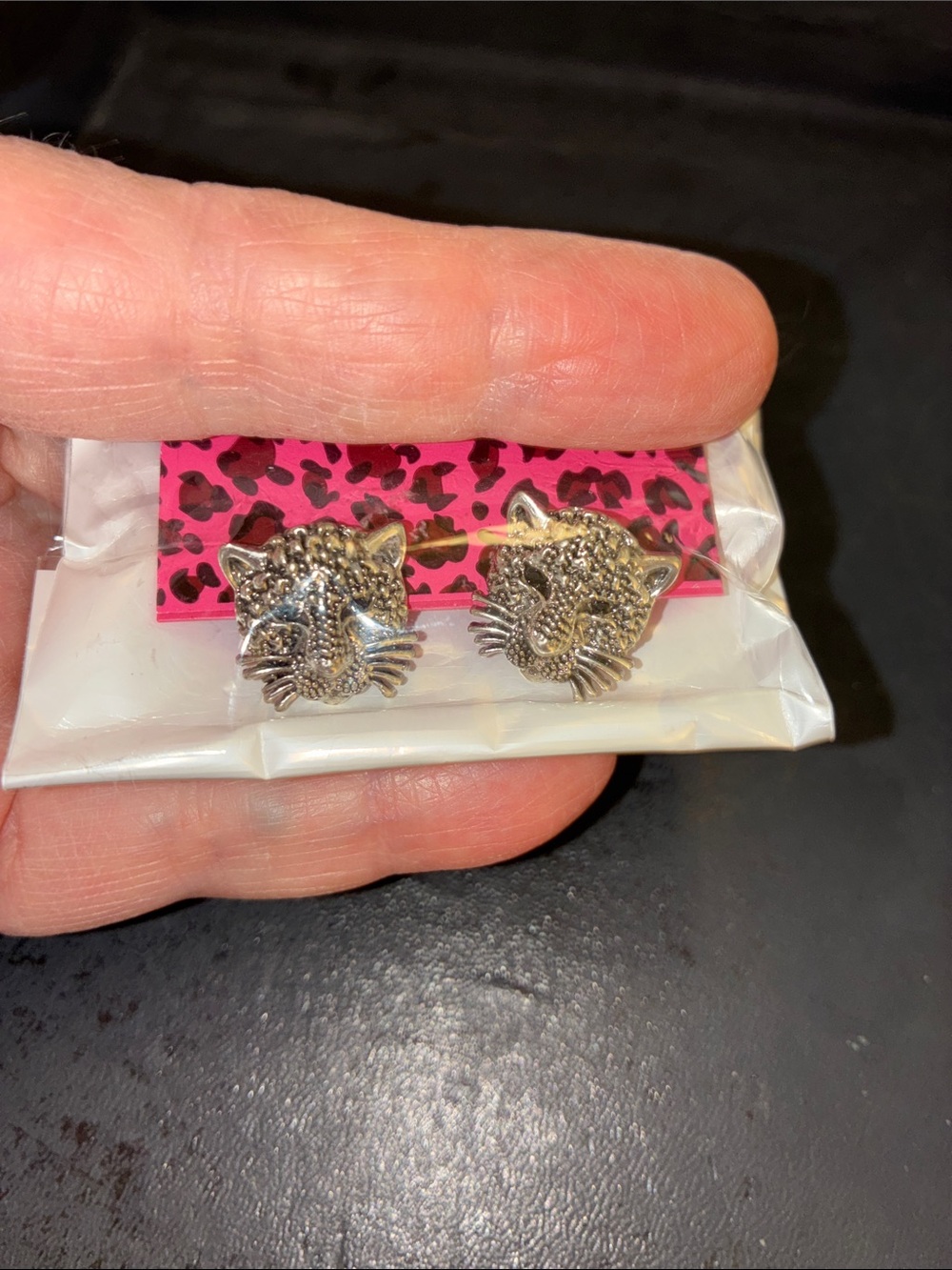 Silver Leopard Head Stud Earrings